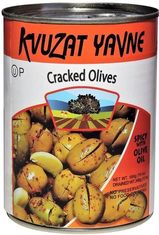 Kvuzat Yavne - Spicy Cracked Olives - 12-Pack (19 oz)
